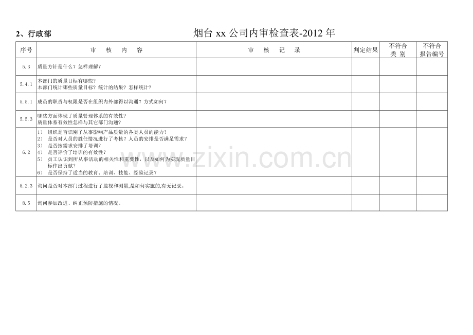 烟台xx公司质量管理体系检查表范文.doc_第3页