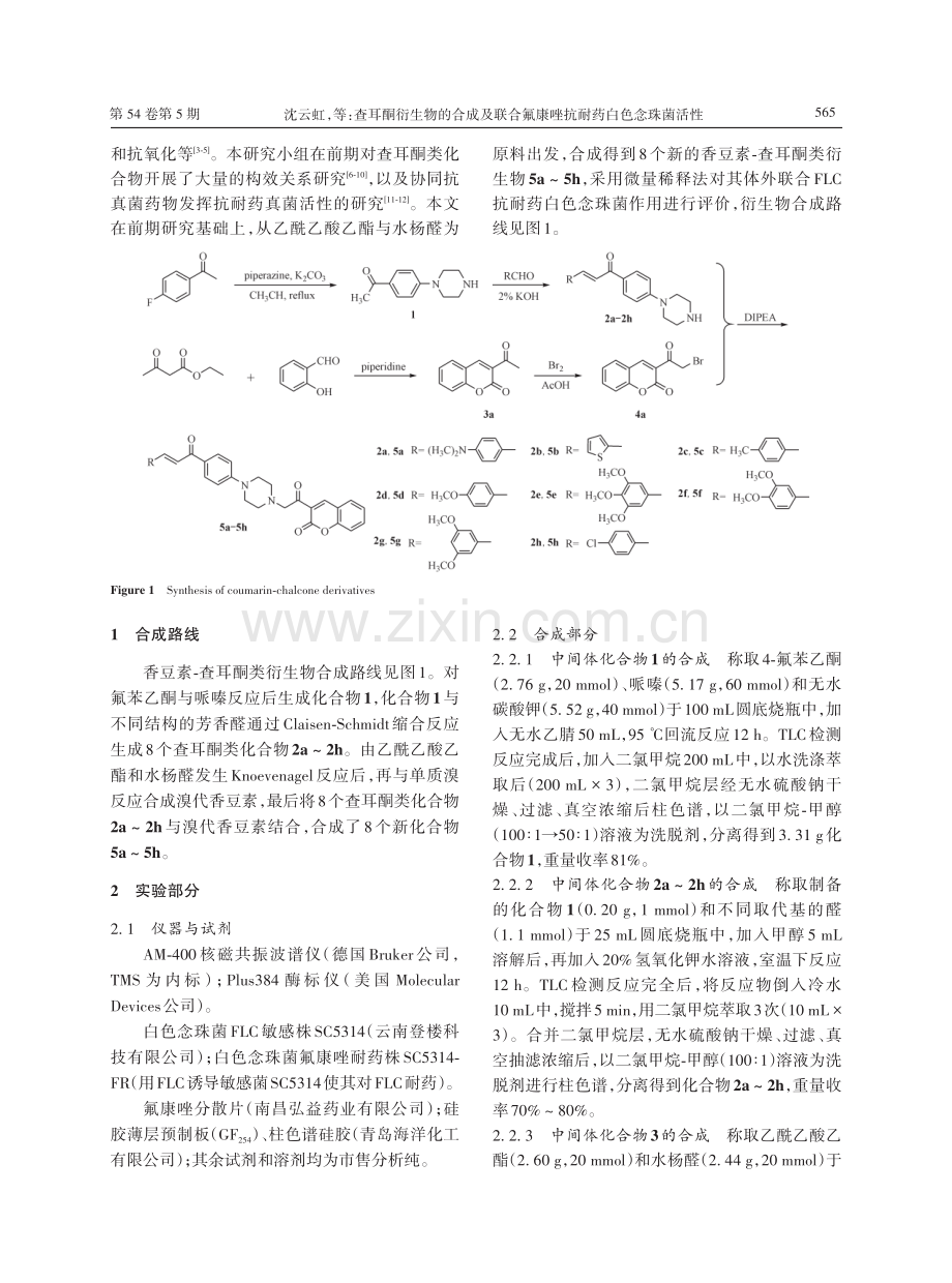 查耳酮衍生物的合成及联合氟康唑抗耐药白色念珠菌活性.pdf_第2页