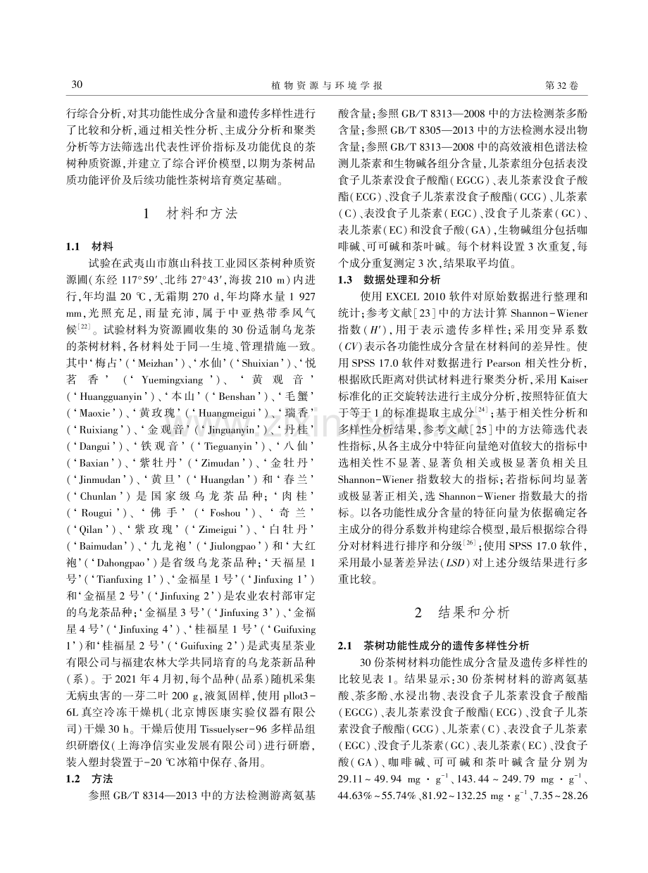 茶树功能性成分的遗传多样性分析及综合评价.pdf_第3页