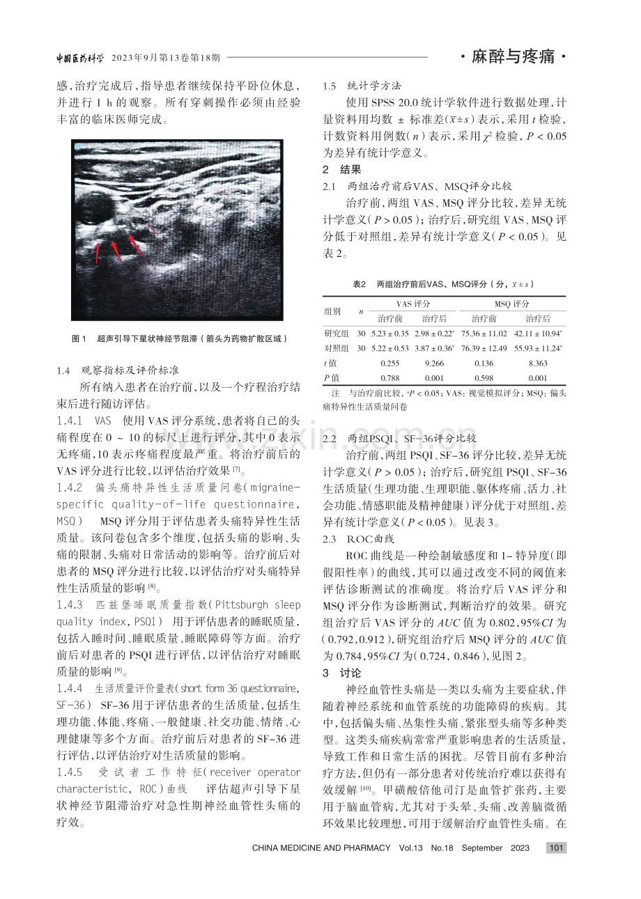 超声引导下星状神经节阻滞对急性期神经血管性头痛的治疗效果.pdf_第3页