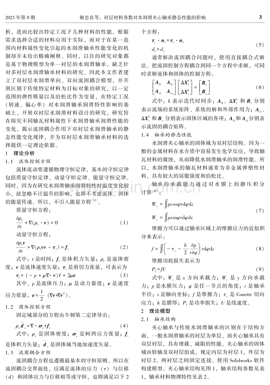 衬层材料参数对水润滑夹心轴承静态性能的影响.pdf_第3页