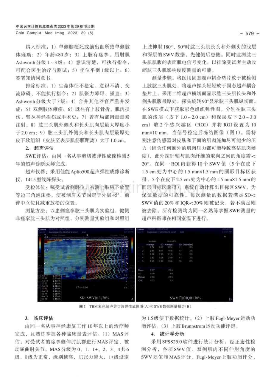 超声剪切波弹性成像在定量评估脑卒中患者肱三头肌痉挛程度中的应用初探.pdf_第3页