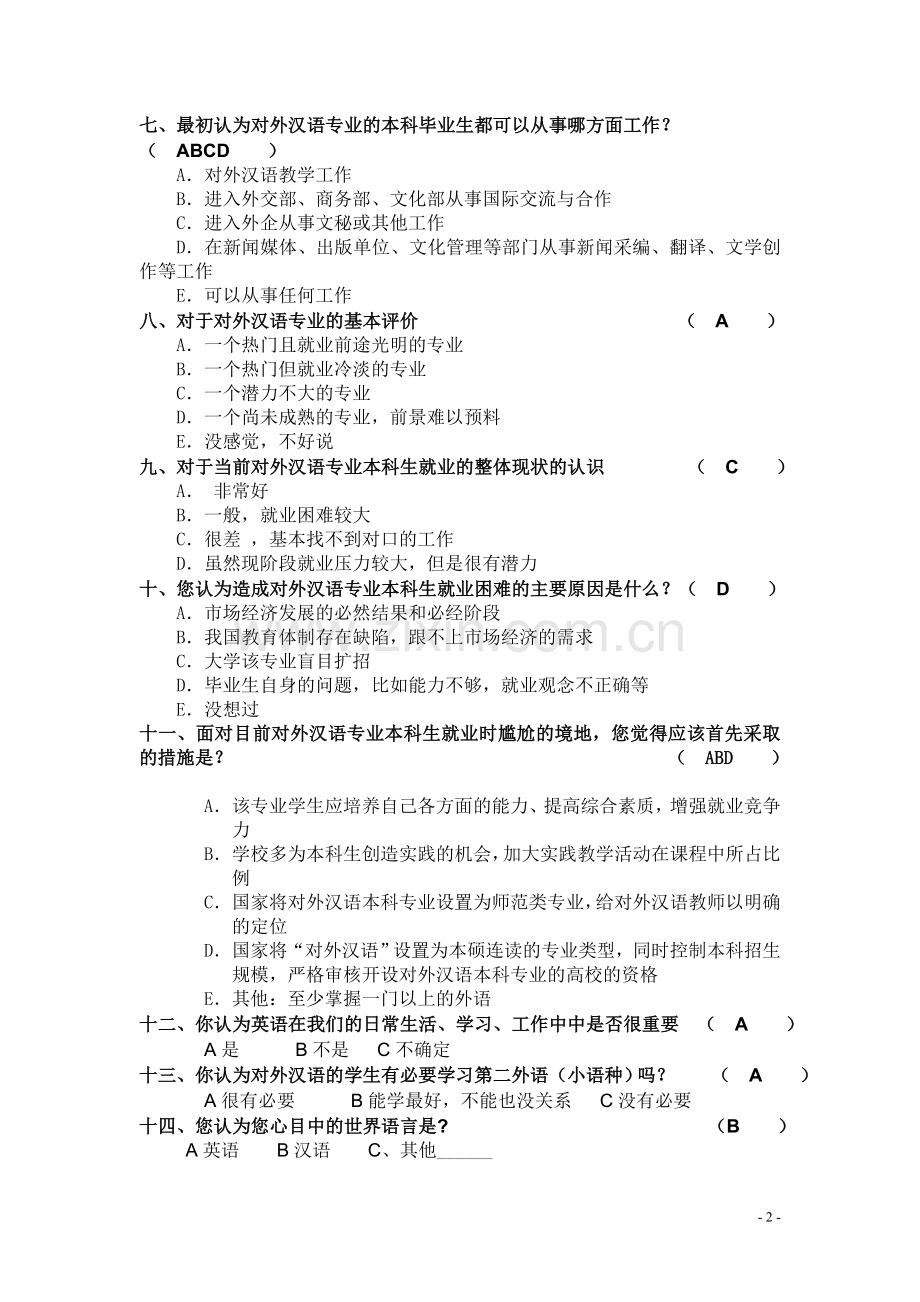 关于对外汉语专业的调查问卷.doc_第2页