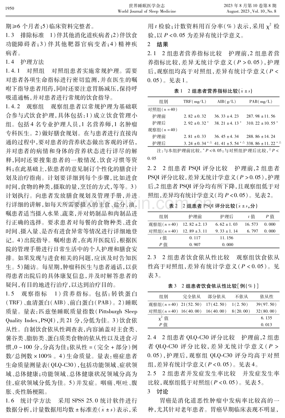 参与式饮食护理干预改善胃癌根治术后患者营养指标、睡眠质量的效果观察.pdf_第2页