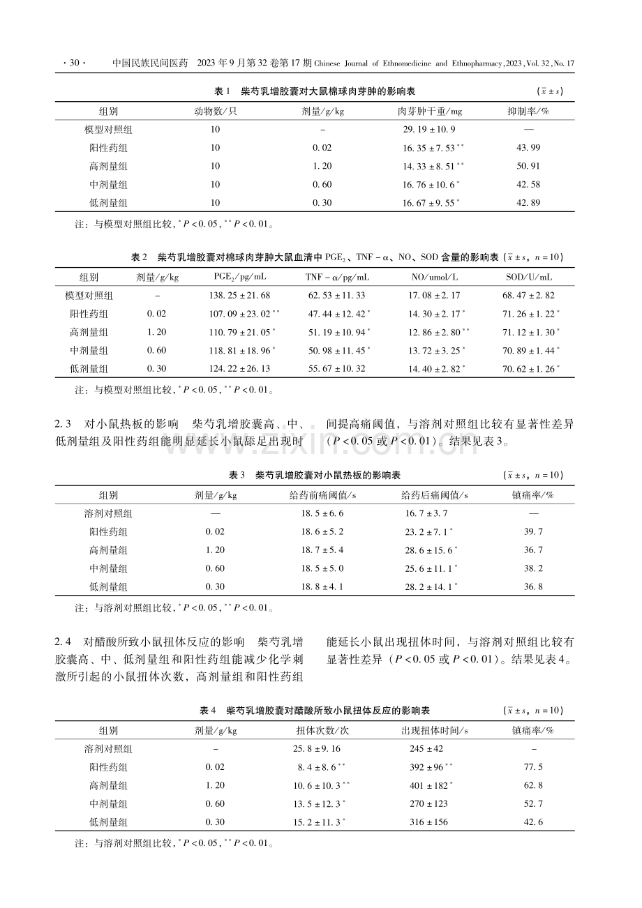 柴芍乳增胶囊抗炎镇痛作用研究.pdf_第3页