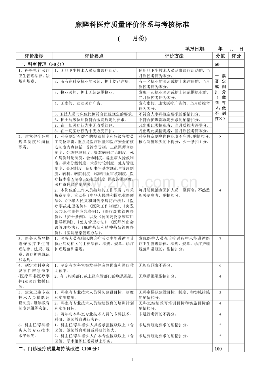 麻醉科医疗质量评价体系与考核标准.doc_第1页