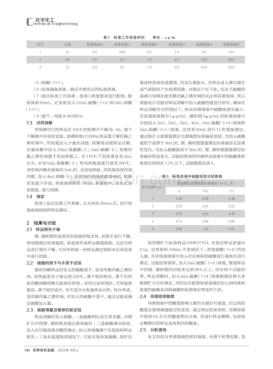 敞开酸溶-电感耦合等离子体发射光谱法测定锂矿石中锂铷铯.pdf_第2页