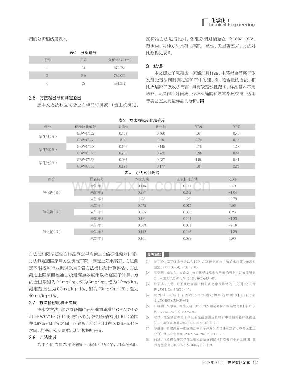 敞开酸溶-电感耦合等离子体发射光谱法测定锂矿石中锂铷铯.pdf_第3页