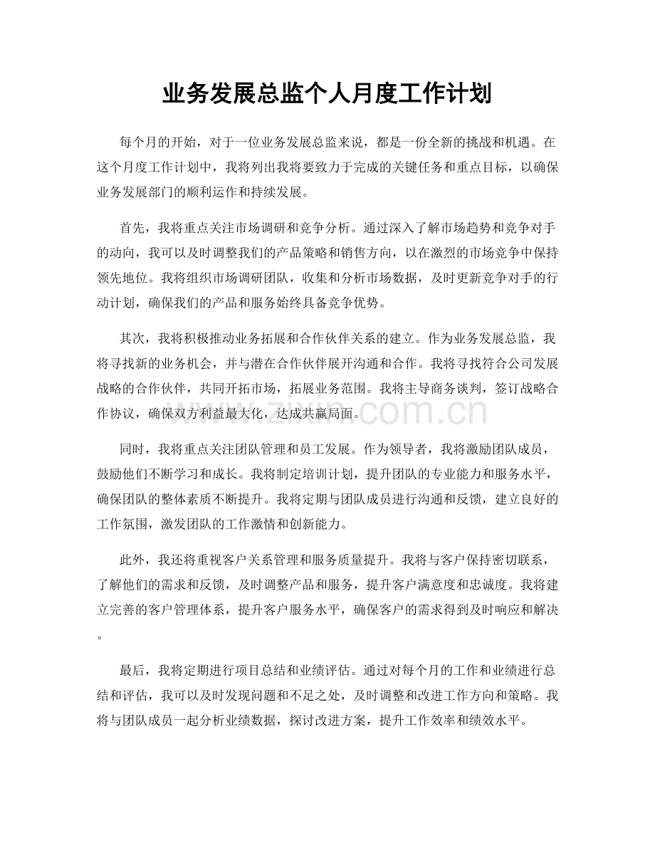 业务发展总监个人月度工作计划.docx_第1页