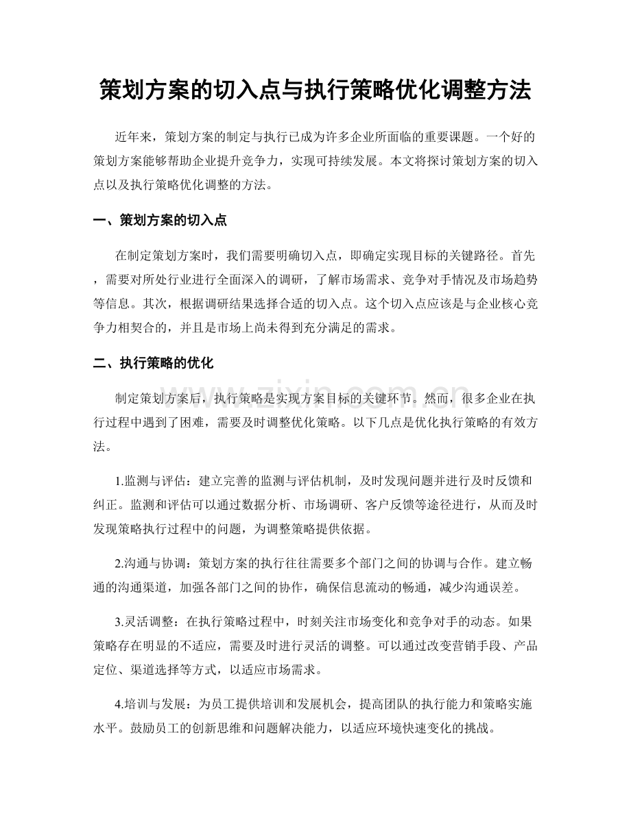 策划方案的切入点与执行策略优化调整方法.docx_第1页