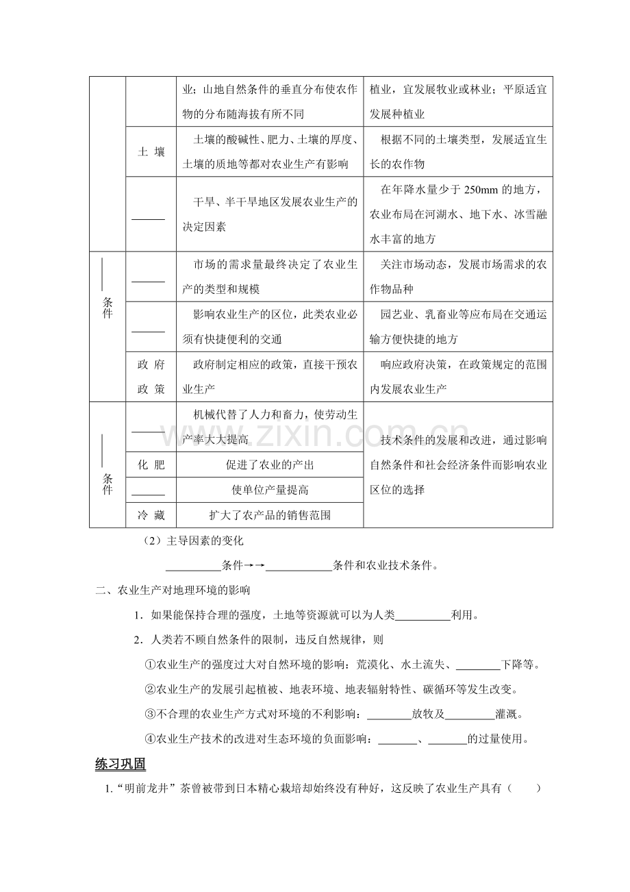 【鲁教版】高中地理必修二《3.1.1农业生产与地理环境》学案.doc_第2页