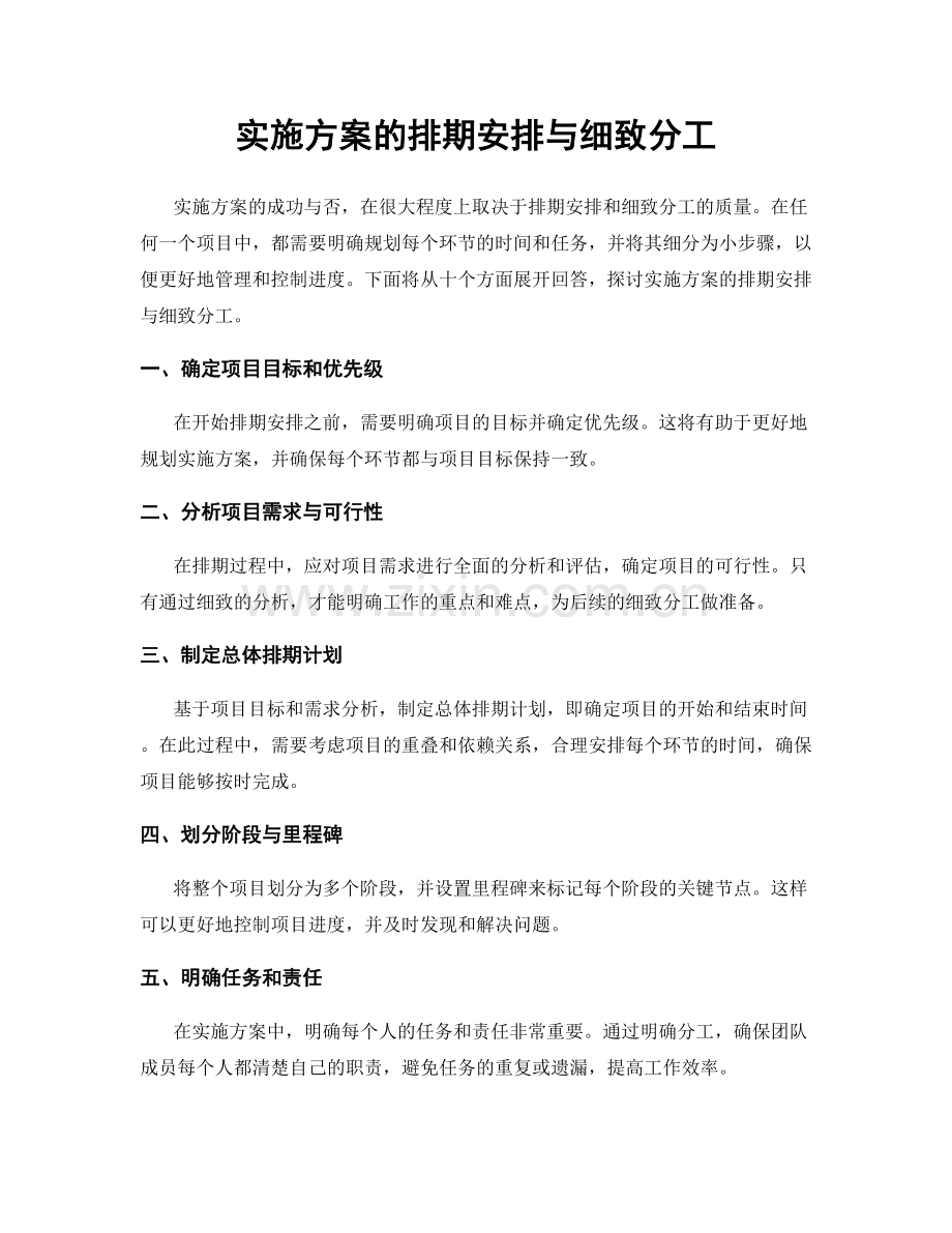 实施方案的排期安排与细致分工.docx_第1页