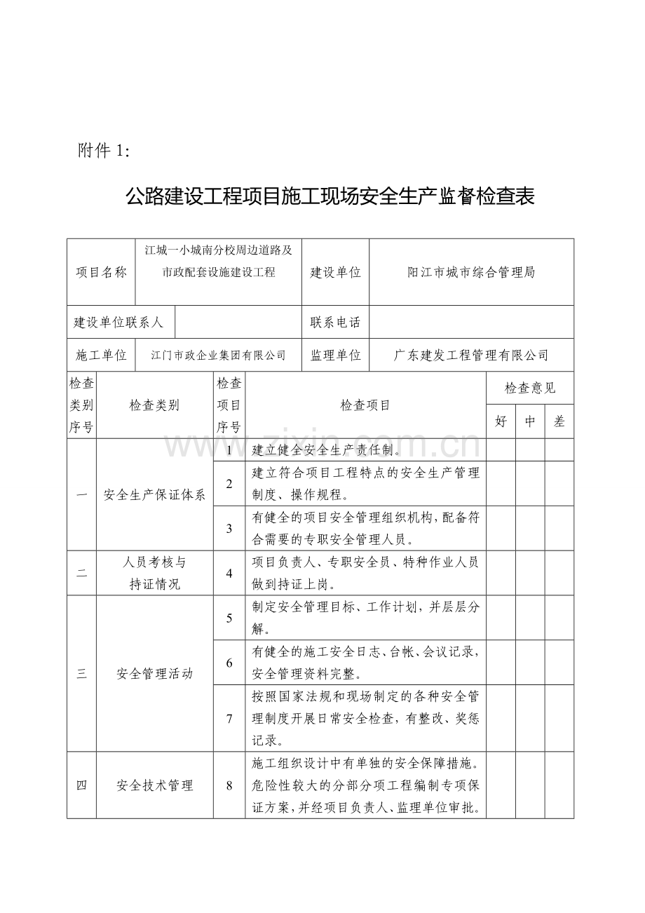 公路工程安全生产检查记录表[1].doc_第1页