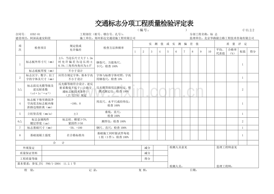 交通安全设施工程质量检验评定表新表样表.doc_第1页