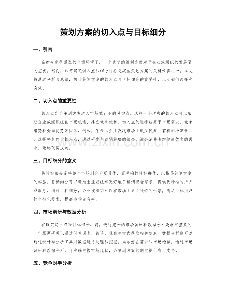 策划方案的切入点与目标细分.docx_第1页