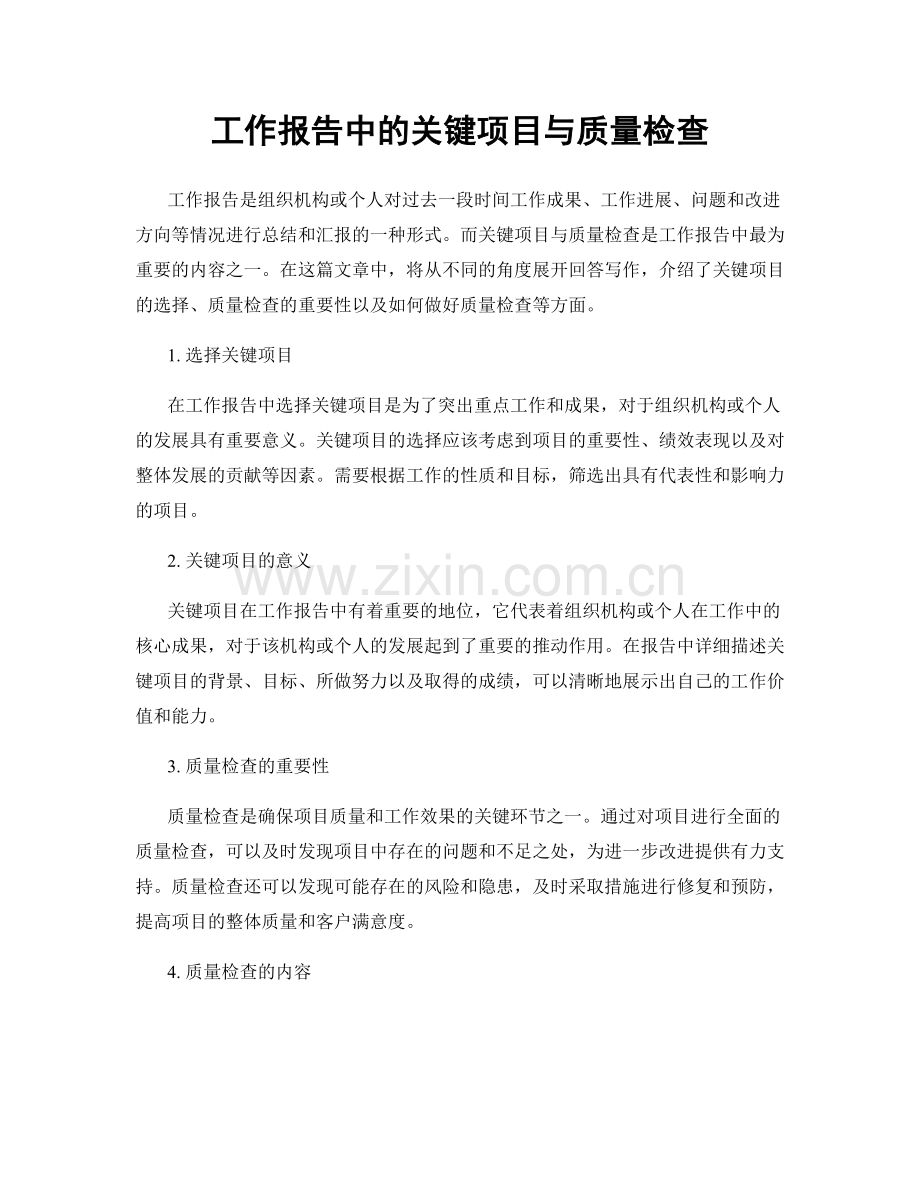 工作报告中的关键项目与质量检查.docx_第1页