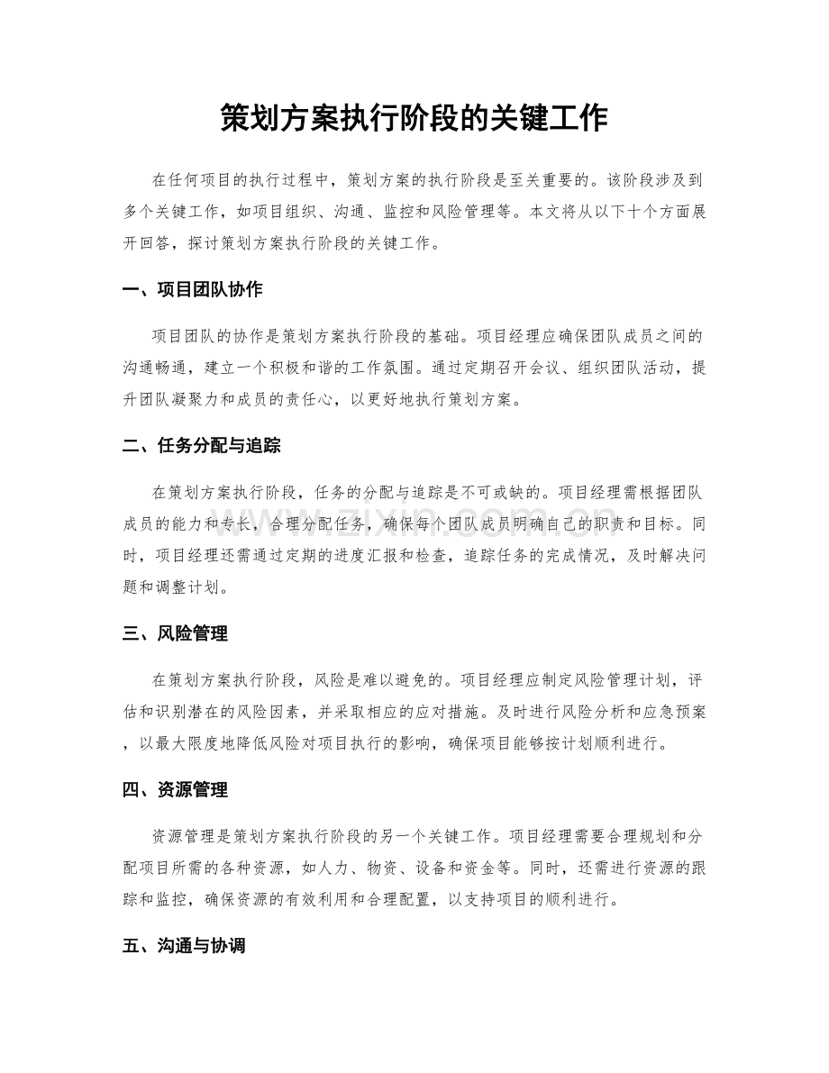 策划方案执行阶段的关键工作.docx_第1页