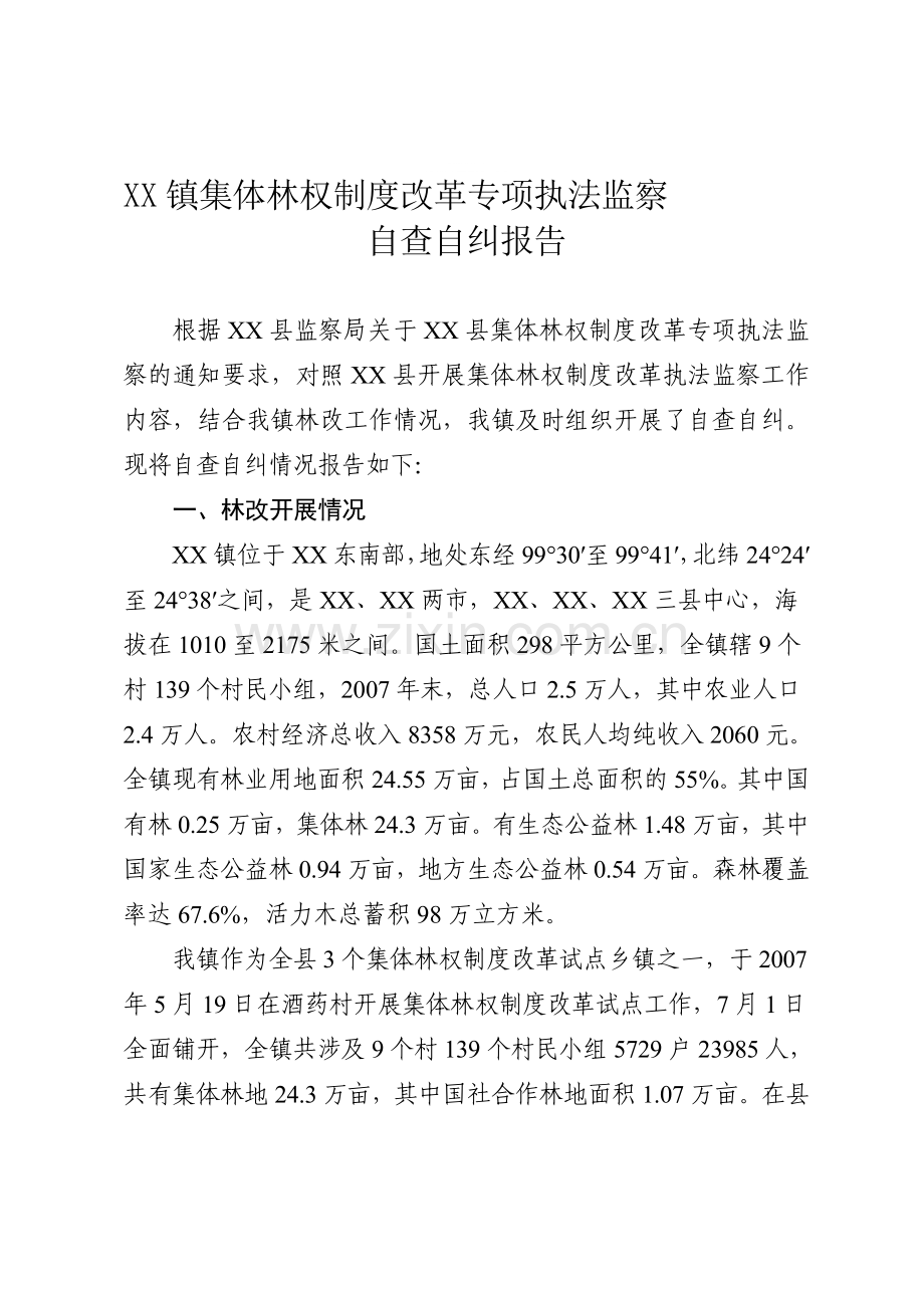 XX镇集体林权制度改革专项执法监察.doc_第1页