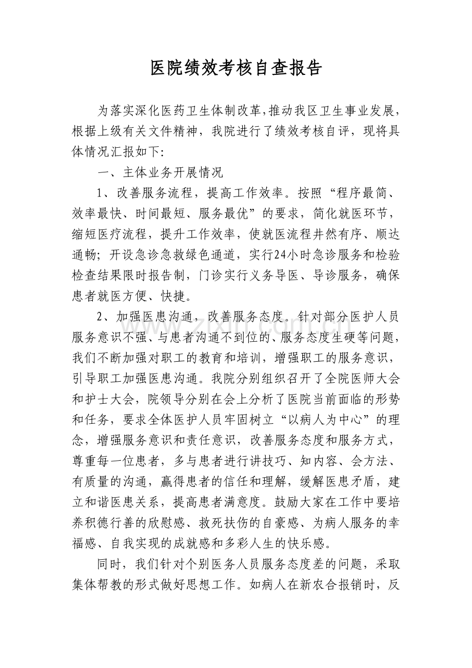 医院绩效考核自查报告.doc_第1页