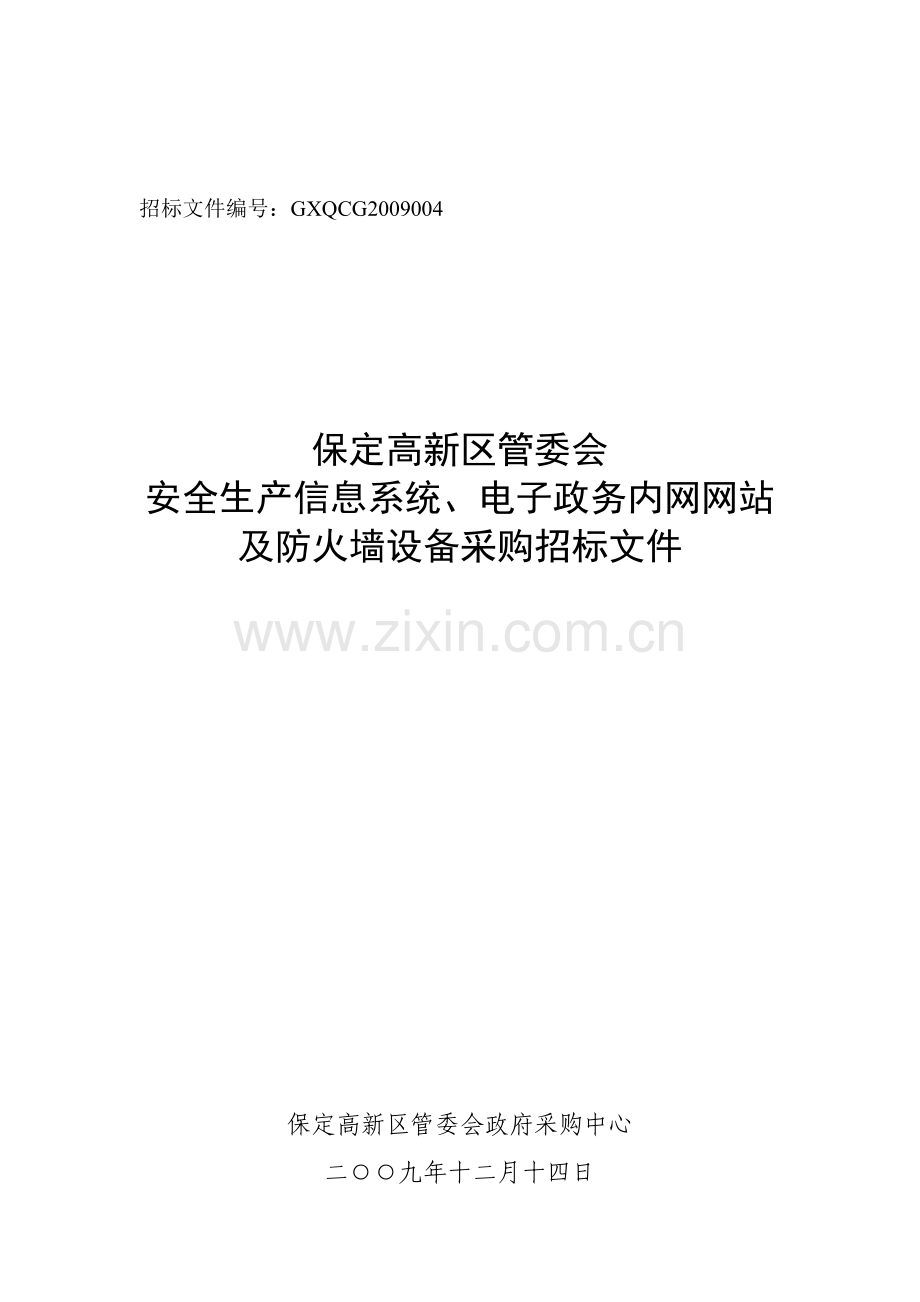 安全生产信息系统-电子政务内网网站及防火墙设备采购招标文件.doc_第1页