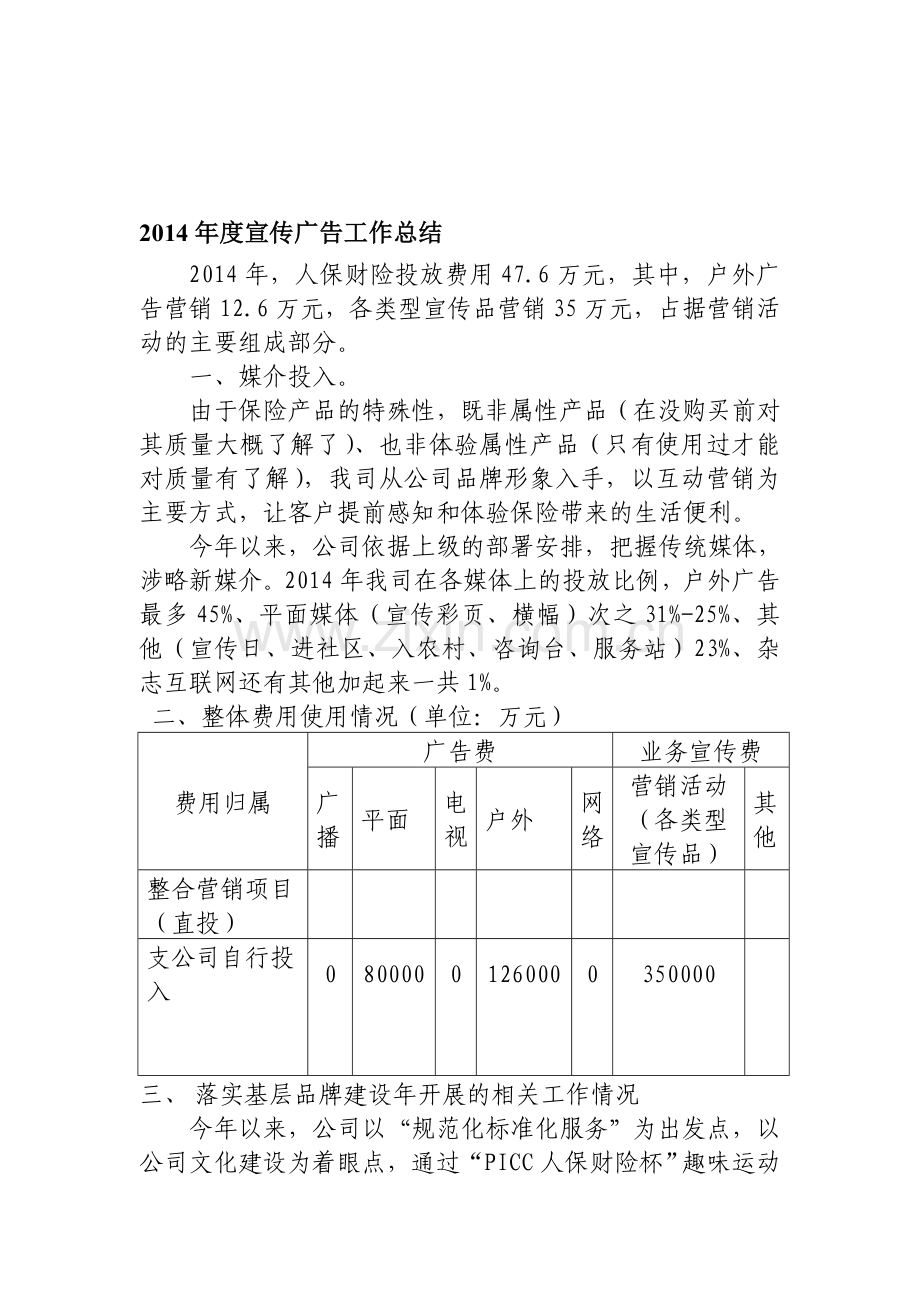 公司2014年度营销广告工作总结.doc_第1页