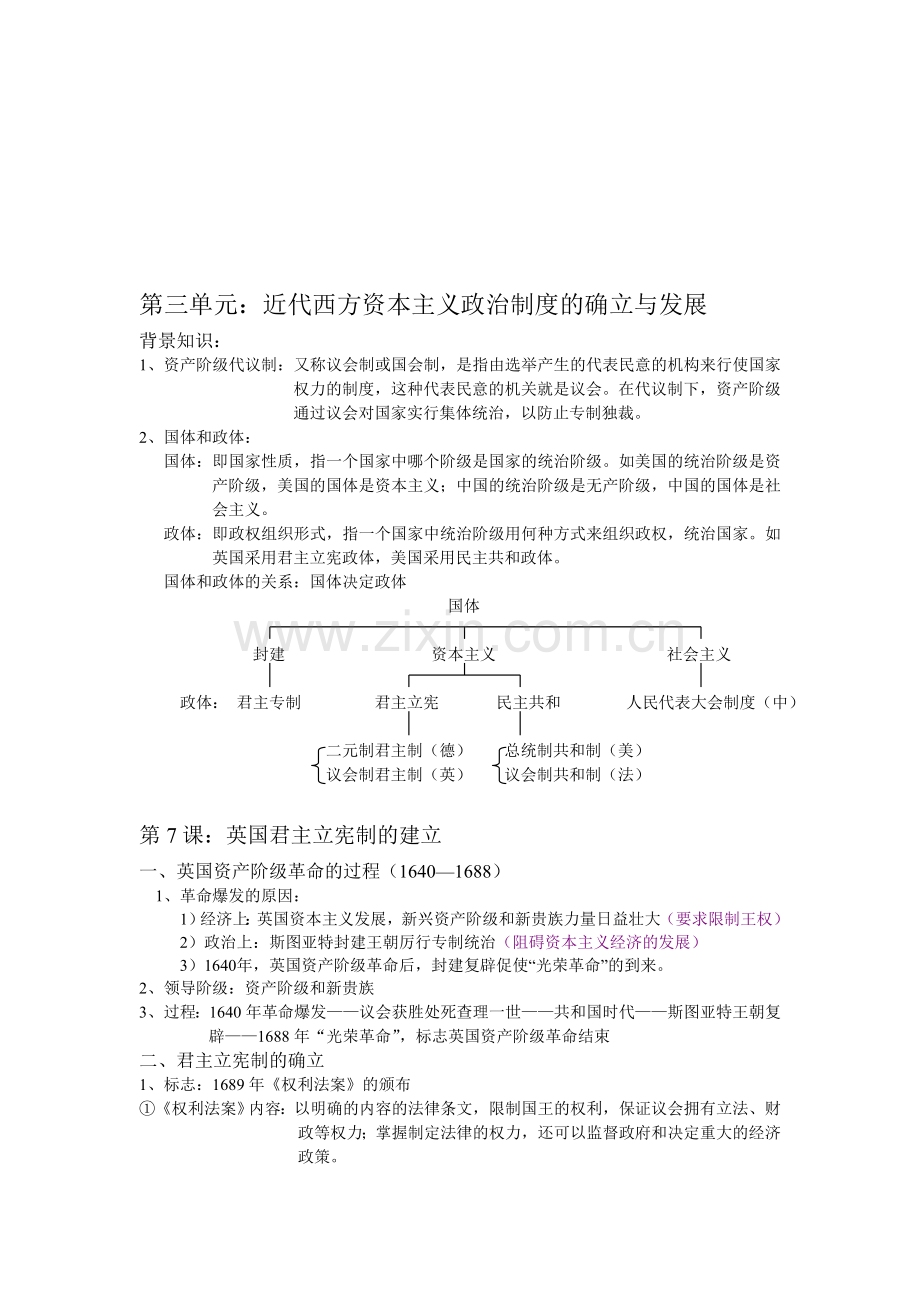 高中历史必修1第三单元近代西方资本主义政治制度.doc_第1页