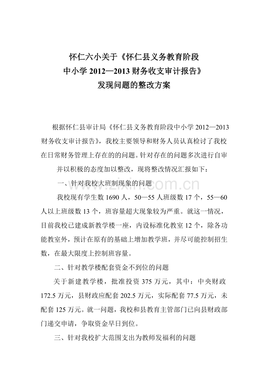 学校财务审计报告整改方案.doc_第1页