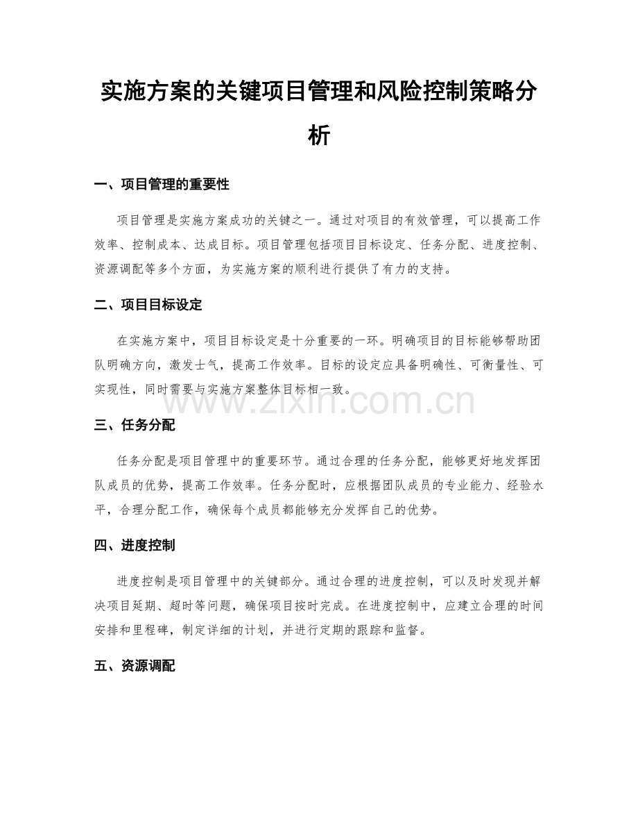 实施方案的关键项目管理和风险控制策略分析.docx_第1页