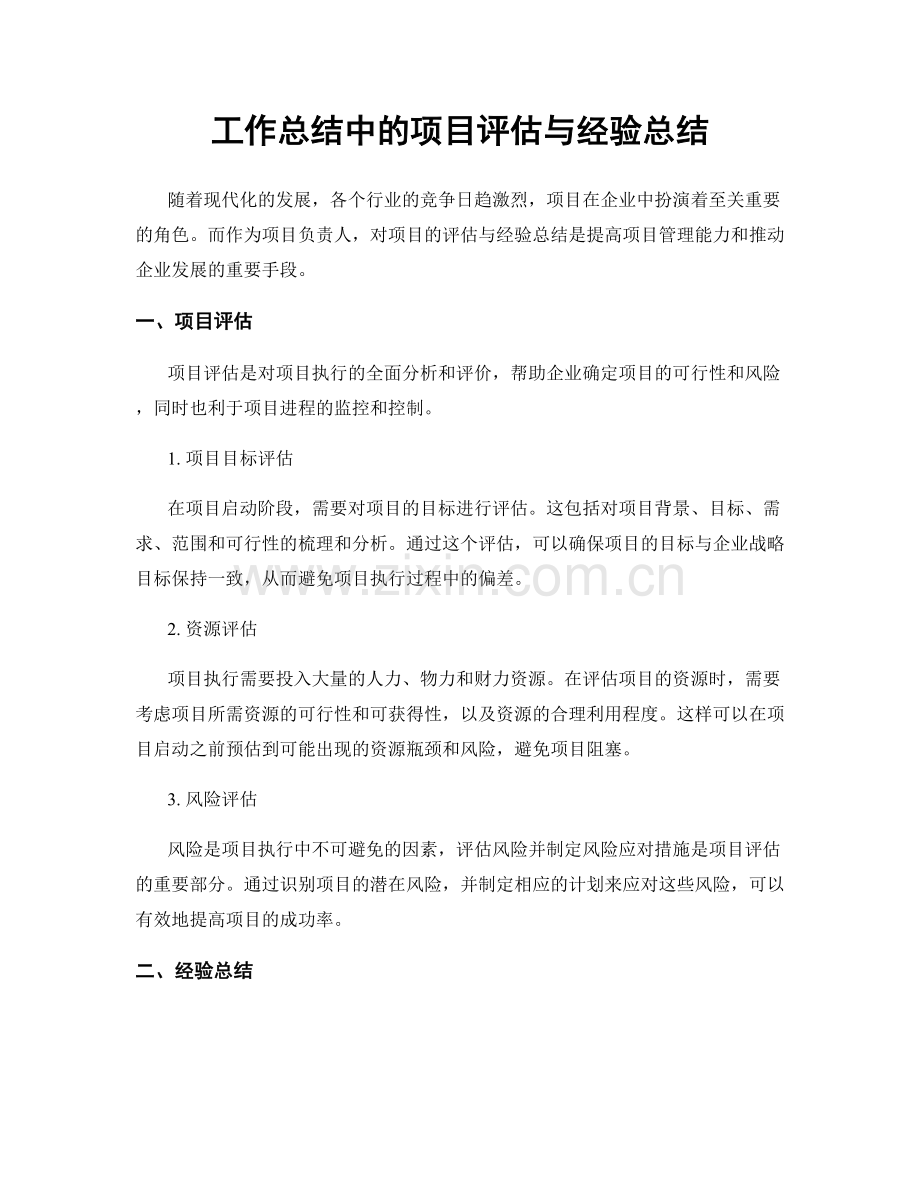 工作总结中的项目评估与经验总结.docx_第1页