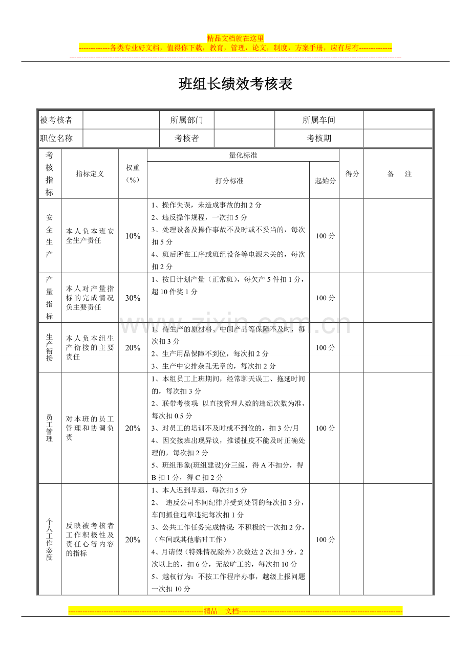 班组长绩效考核表20120811-于广忠.doc_第1页