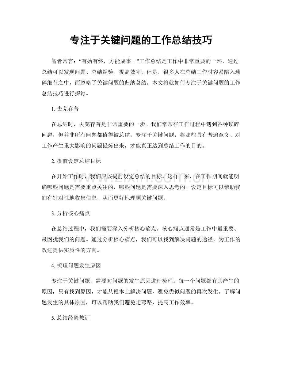 专注于关键问题的工作总结技巧.docx_第1页