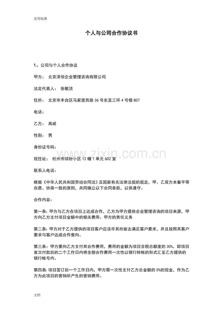 个人与公司管理系统合作协议详情书.doc_第1页