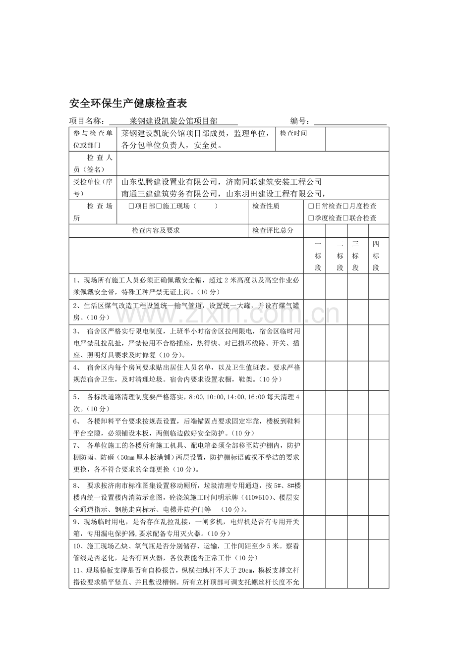 安全环保生产健康检查表文档.doc_第1页