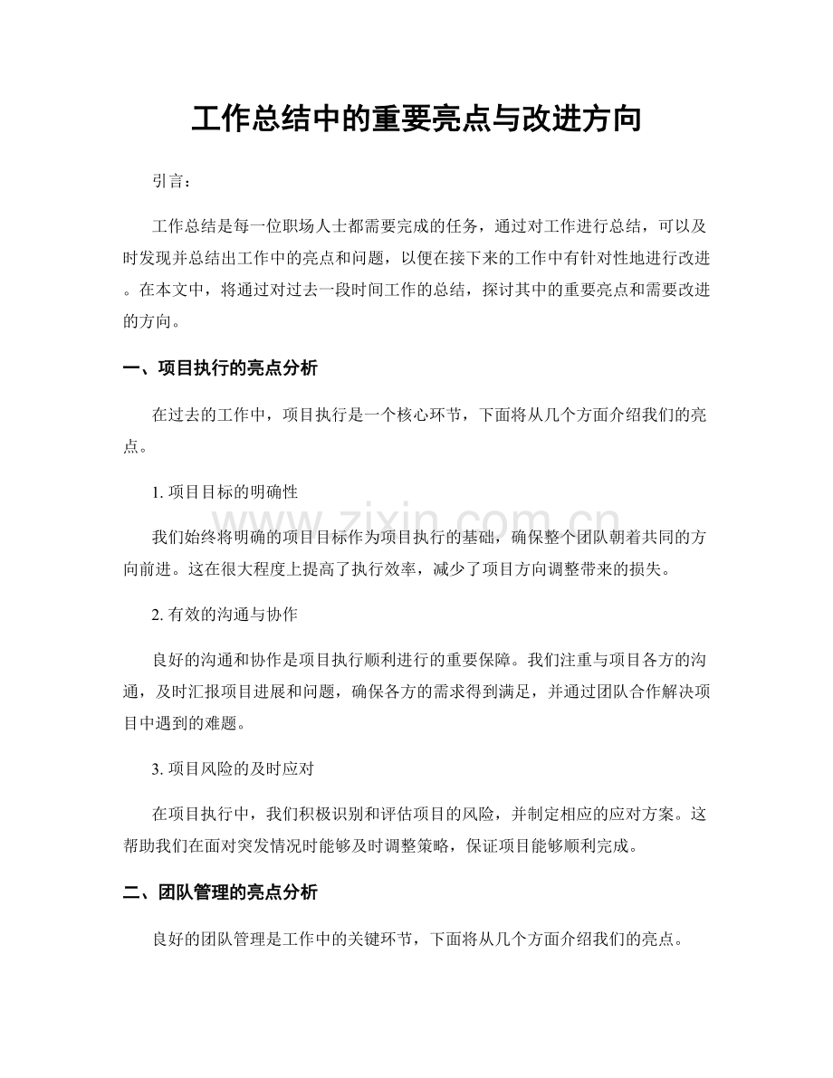 工作总结中的重要亮点与改进方向.docx_第1页