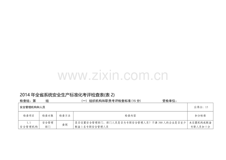 2015年全省系统安全生产标准化考评检查表.doc_第1页