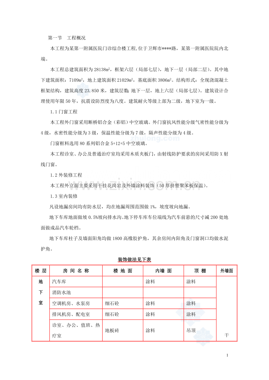 某医院综合楼装饰装修施工方案-secret.doc_第1页