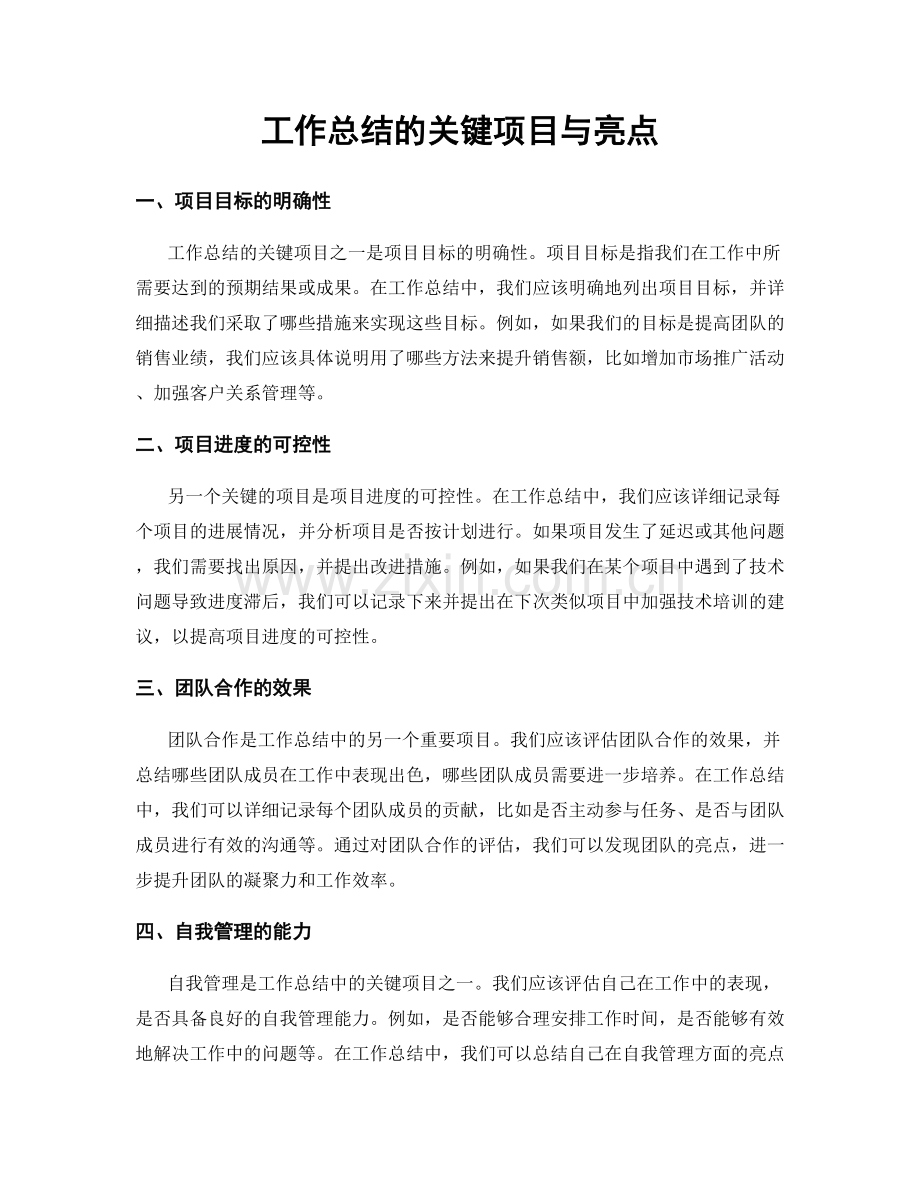 工作总结的关键项目与亮点.docx_第1页