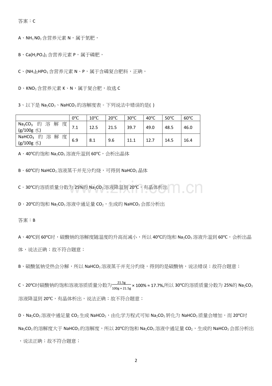 人教版2023初中化学九年级化学下册第十一单元盐化肥基础知识点归纳总结.docx_第2页