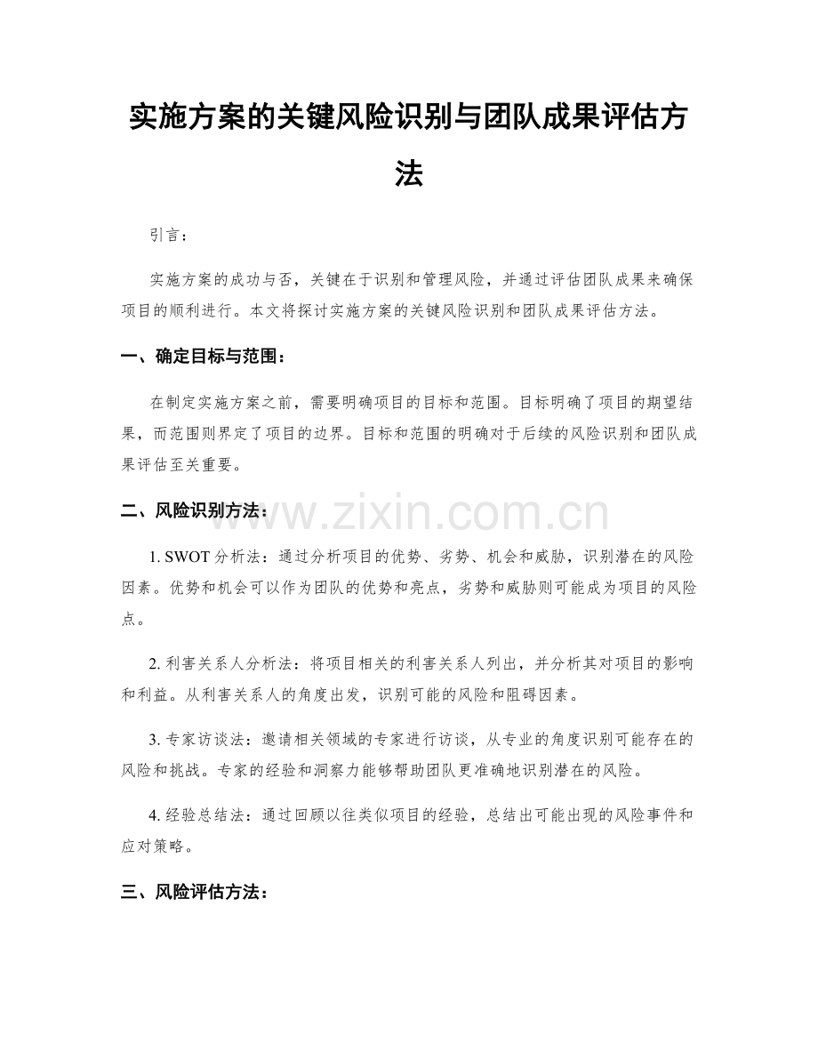 实施方案的关键风险识别与团队成果评估方法.docx_第1页