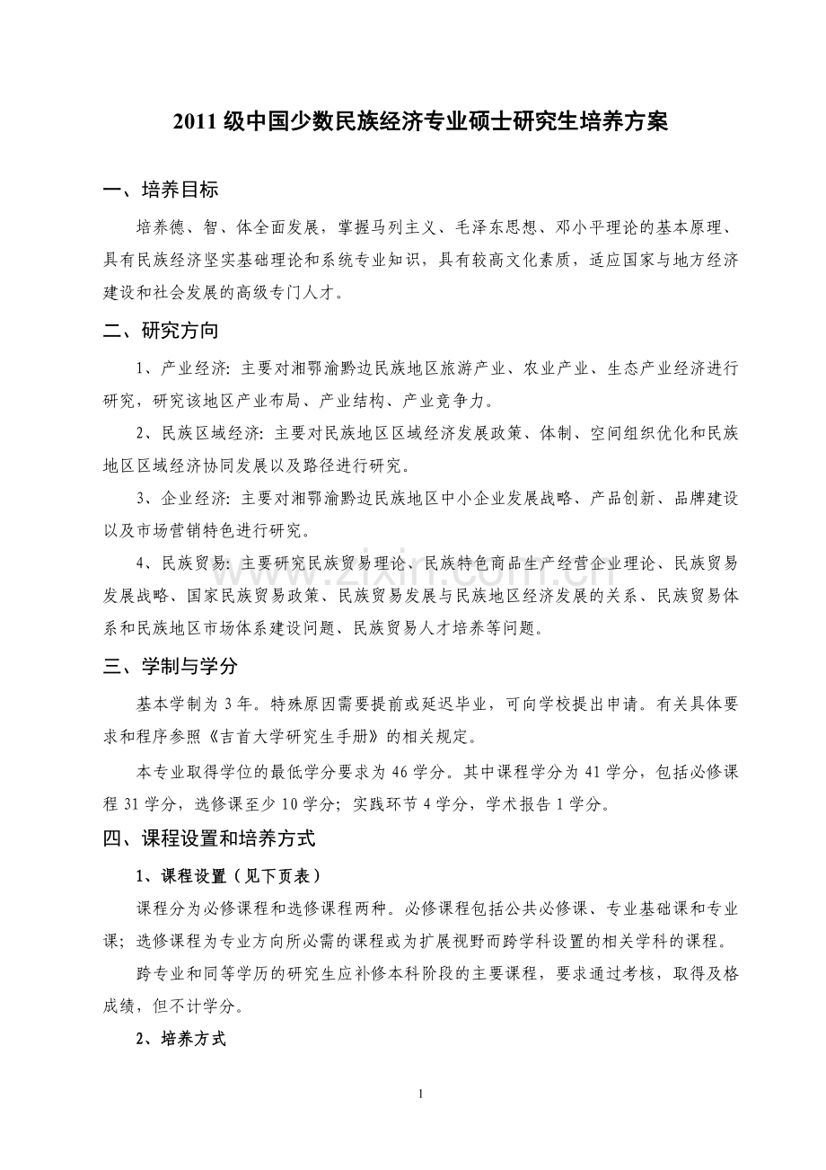 中国少数民族经济培养方案.doc_第1页