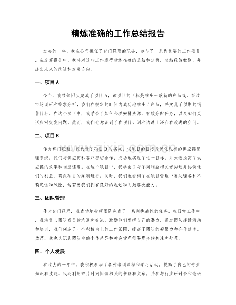 精炼准确的工作总结报告.docx_第1页