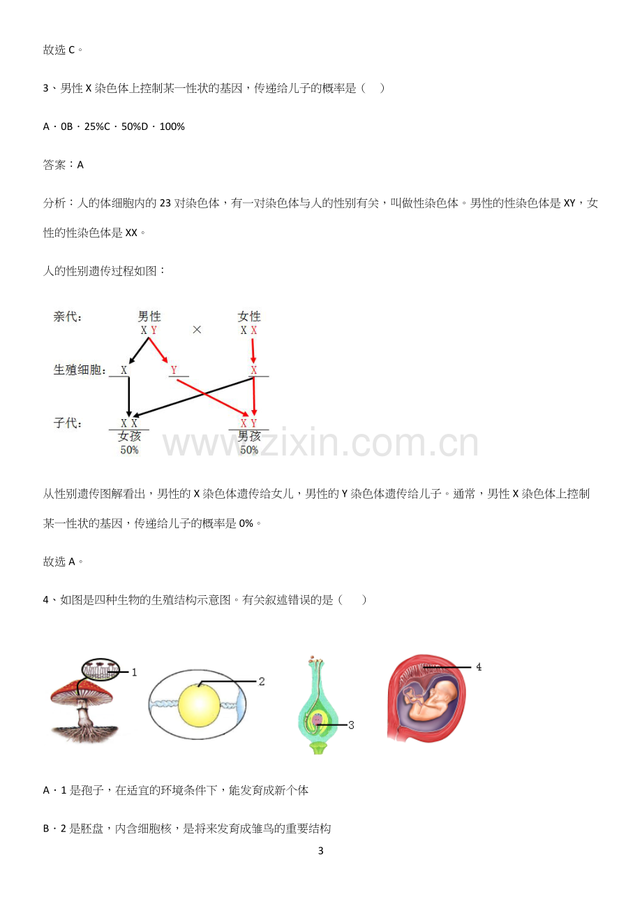 通用版初中生物八年级下册第七单元生物圈中生命的延续和发展经典知识题库.docx_第3页