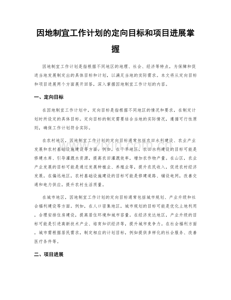 因地制宜工作计划的定向目标和项目进展掌握.docx_第1页