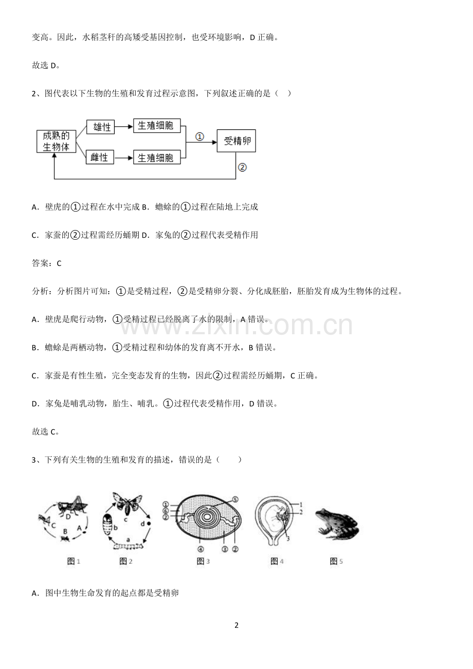 人教版2023初中生物八年级下册第七单元生物圈中生命的延续和发展考点题型与解题方法.pdf_第2页