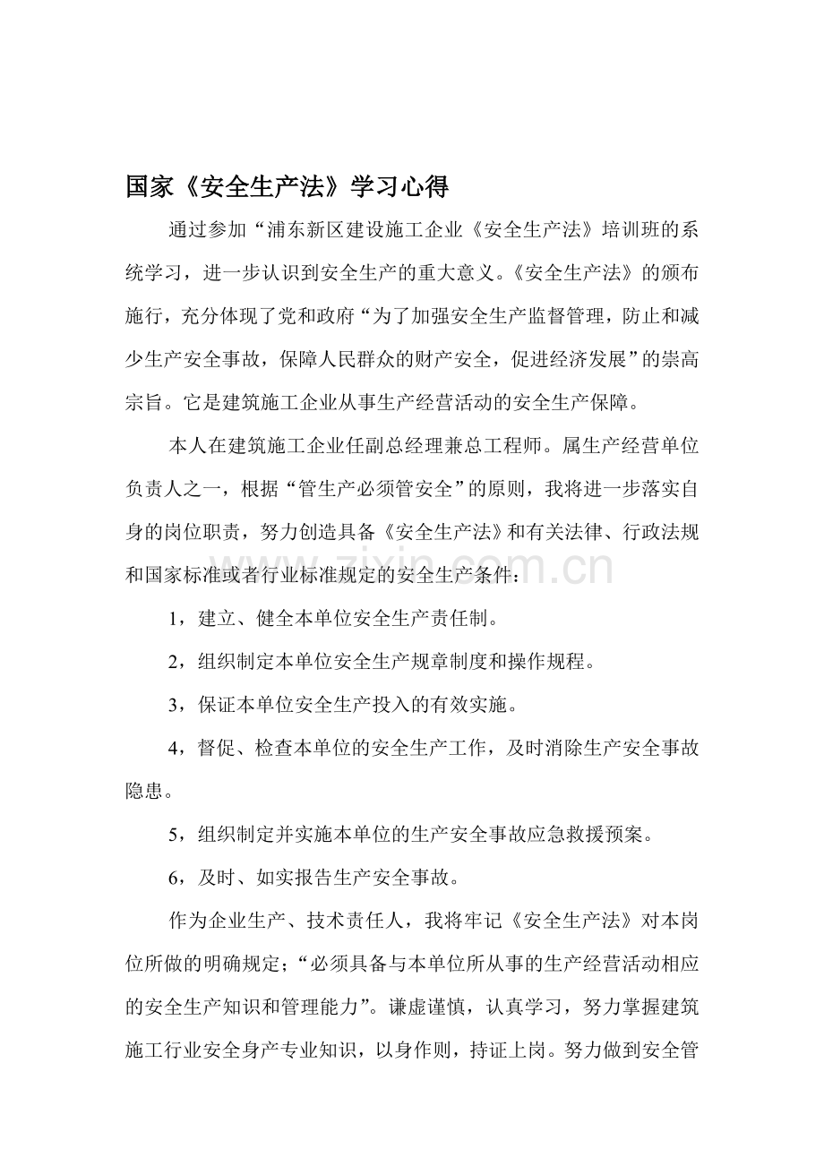 国家《安全生产法》学习心得.doc_第1页