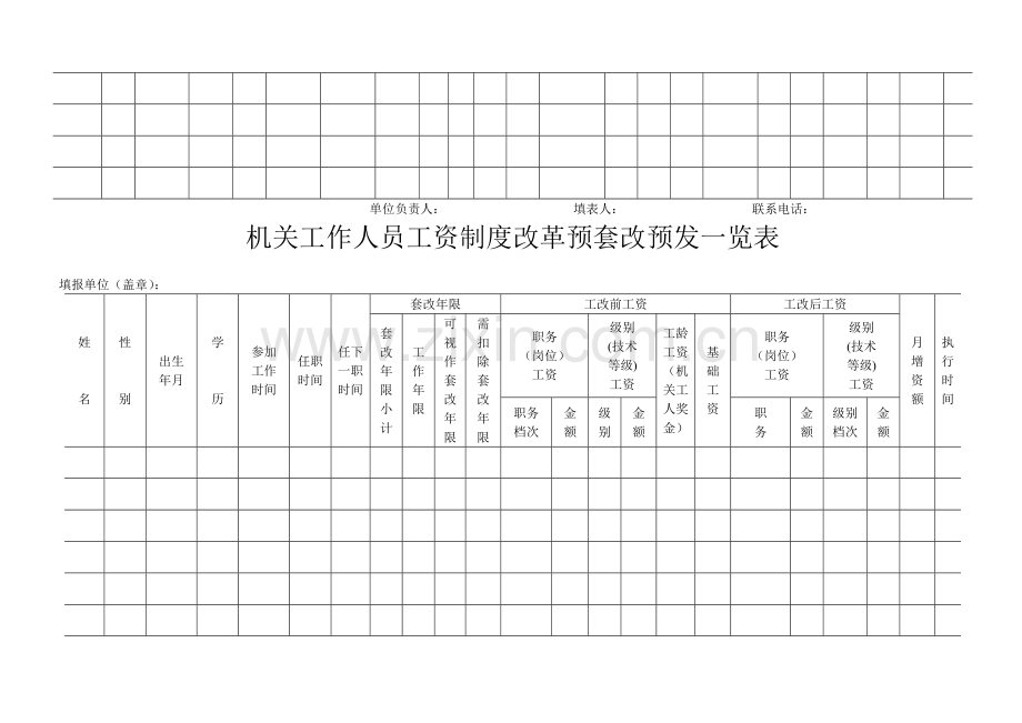 事业单位工作人员工资制度改革预套改预发一览表.doc_第2页