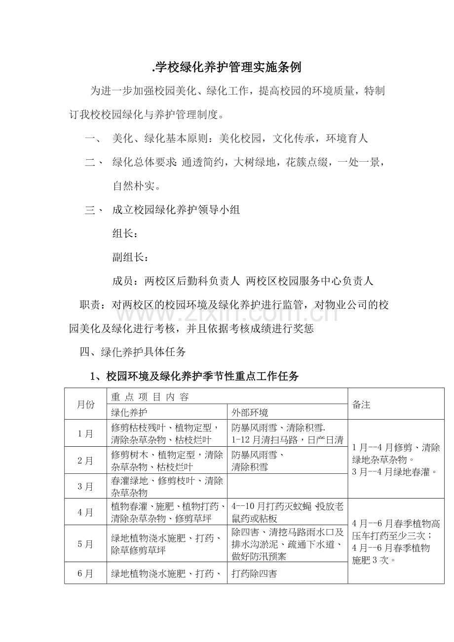 学校绿化养护管理实施条例.doc_第1页