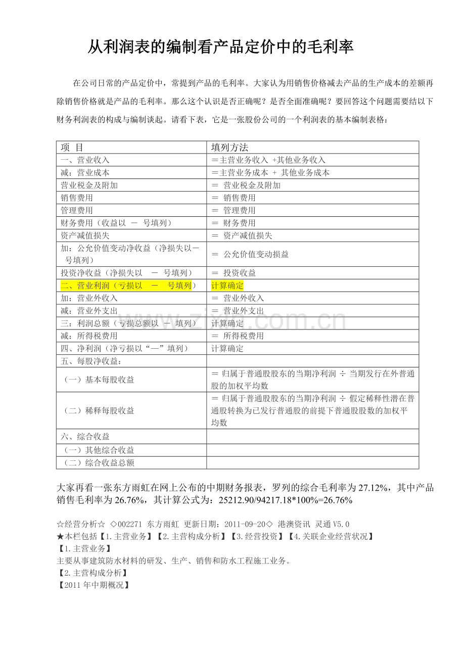 从利润表的编制看公司产品定价中的毛利率.doc_第1页