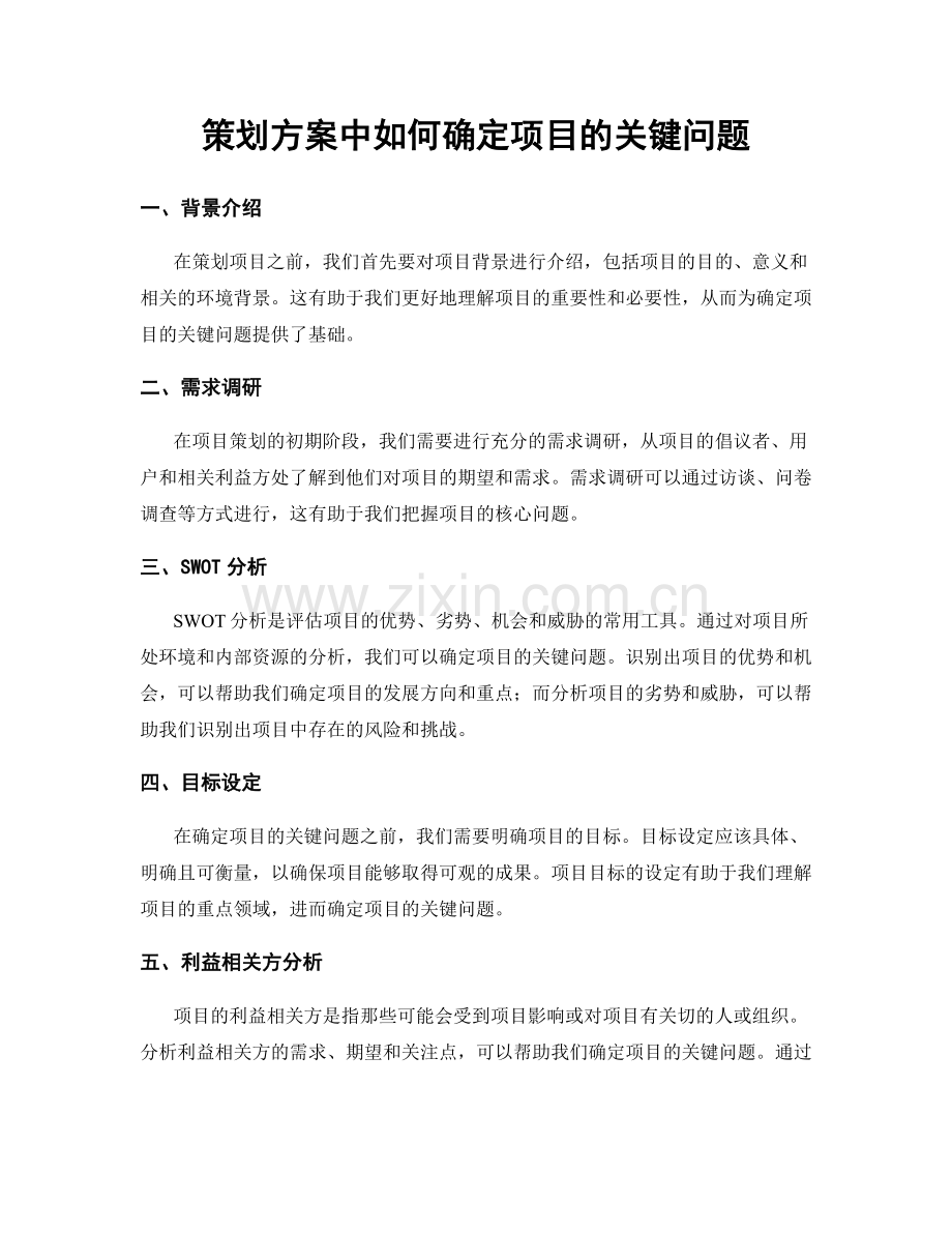 策划方案中如何确定项目的关键问题.docx_第1页