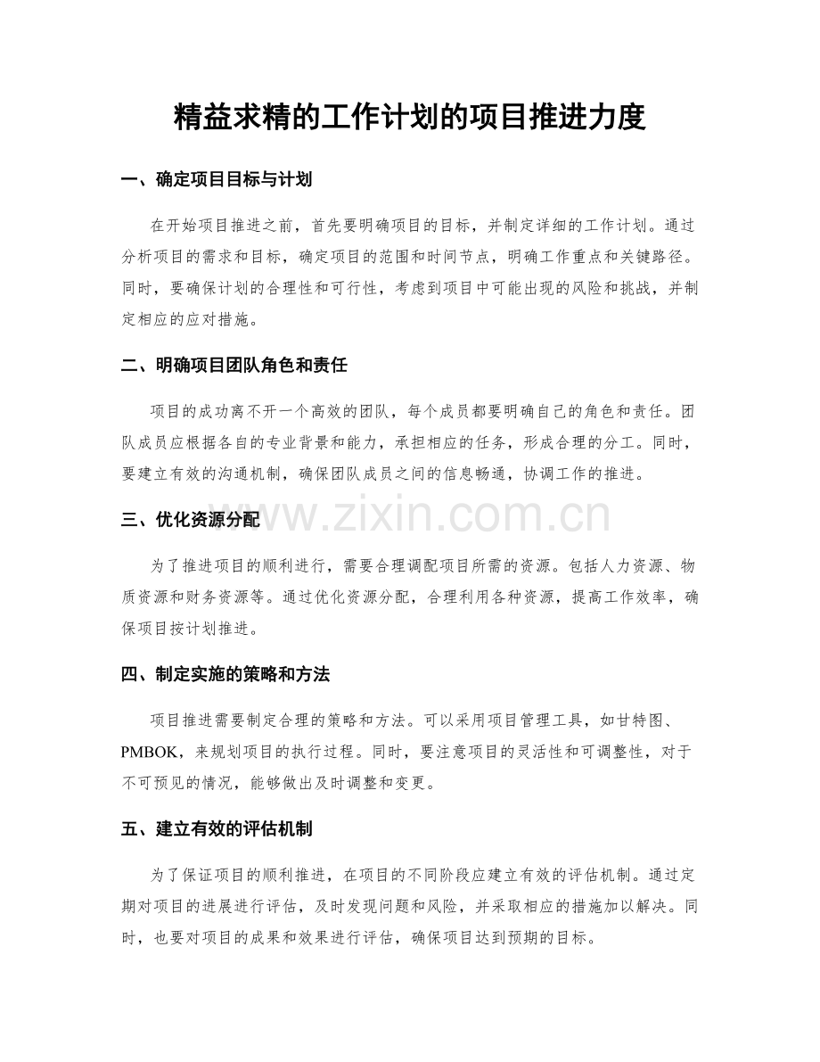 精益求精的工作计划的项目推进力度.docx_第1页